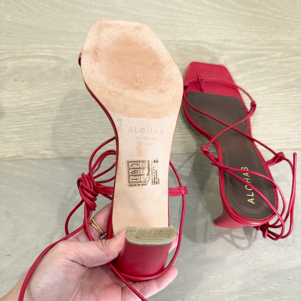 ALOHAS Red Lace-Up Square-Toe Sandal - Picture 9 of 10